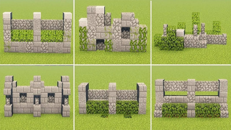 Beautiful stone fence with foliage in Minecraft